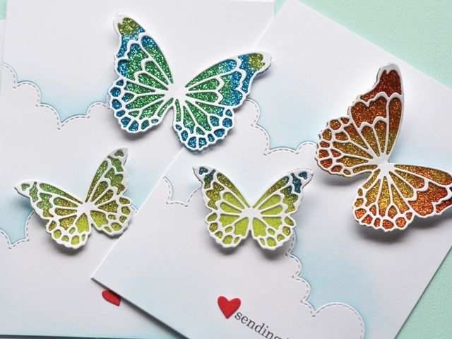 One of my favorite ways to use glitter glue is to create glitter butterflies. Stamp a butterfly shape and decorate with the glitter view of your choice