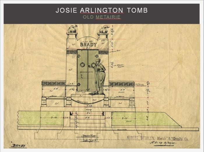 Josie worked with local designers to create the layout, basing the preliminary designs from a Munich cemetery. The name on the top of Brady was that of her longtime consort.