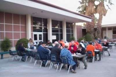 Four full meals were included in the conference fee. Most of the tables were located in a sunny courtyard.