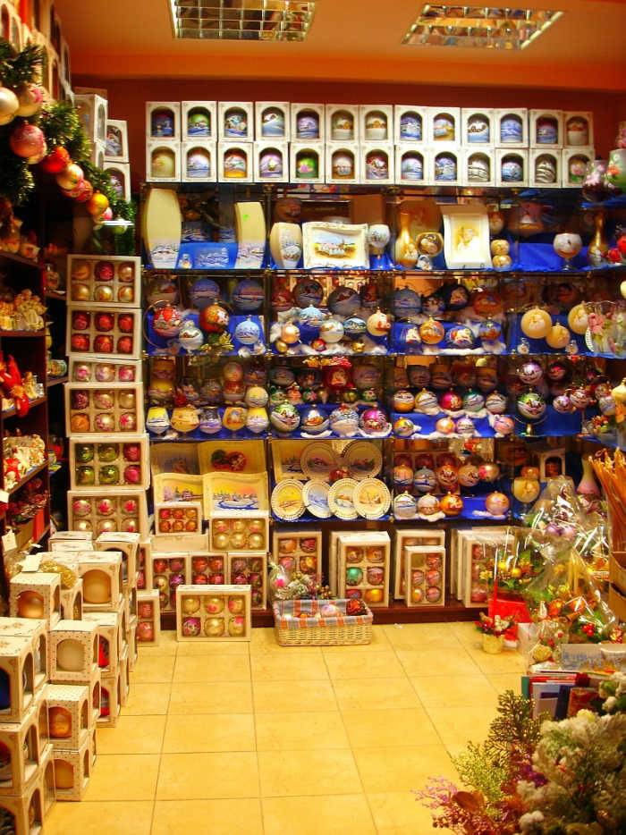 Christmas ornament store in Sanok, Poland (southeast Poland)