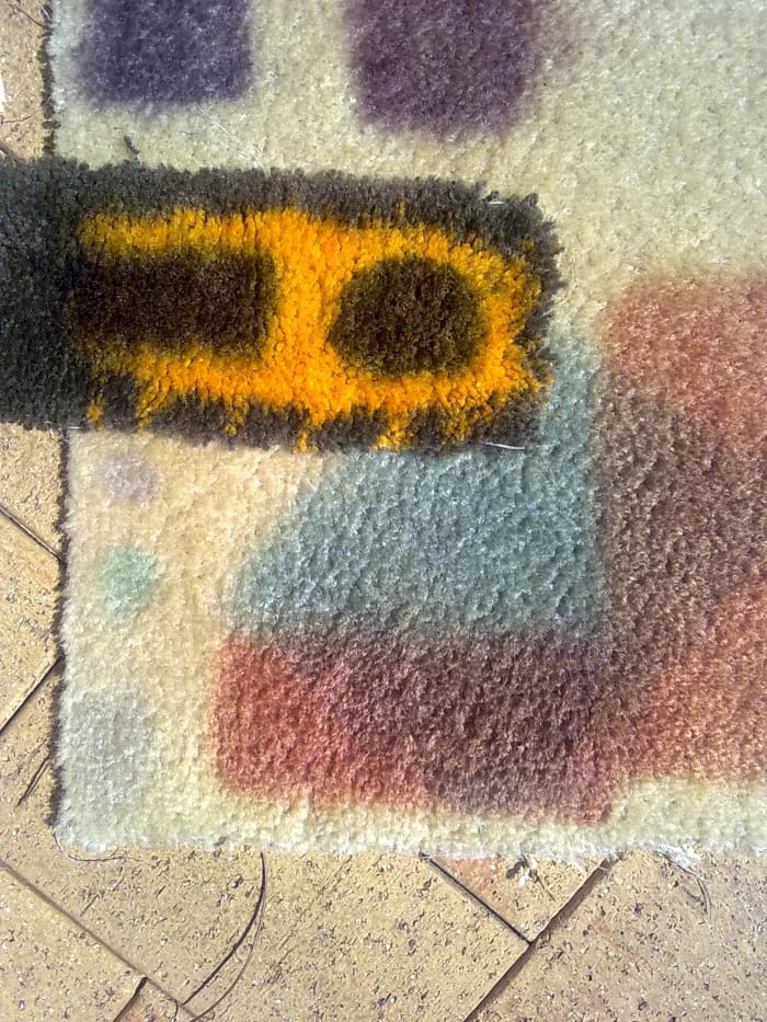 Carpet dyeing tests to get depth & colour right for STRONG Bleach spots Notice the chocolate test pretty well matches except for slightly dark