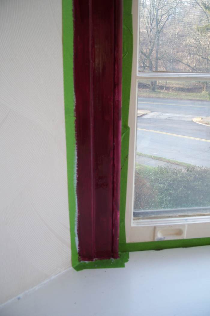 It looks a bit purple in these photos, but I used a rich maroon for the trim as it was one of the signature colors of the early 50's, when my house was built