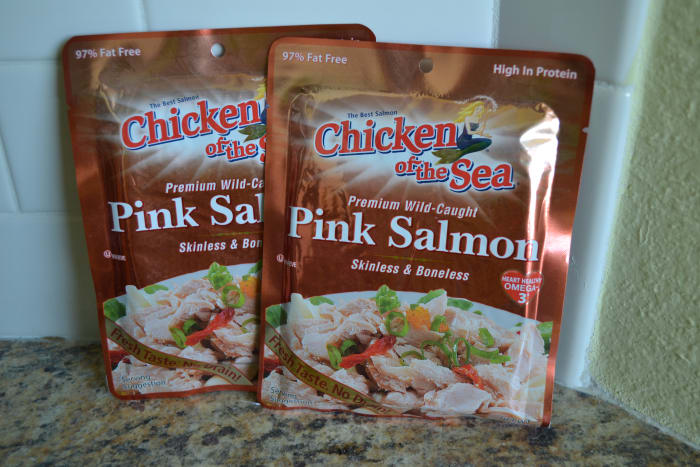 My preferred salmon for making salmon patties. This product comes in two sizes; I use two of the larger (5-ounce) pouches for this recipe, which makes 6 medium-sized patties.