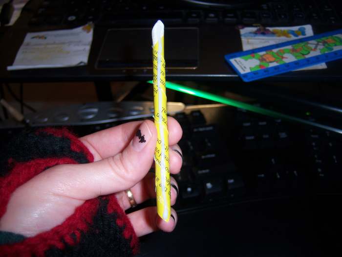 This is how much glue I used on each roll. You don't need much for it to hold well to the can.