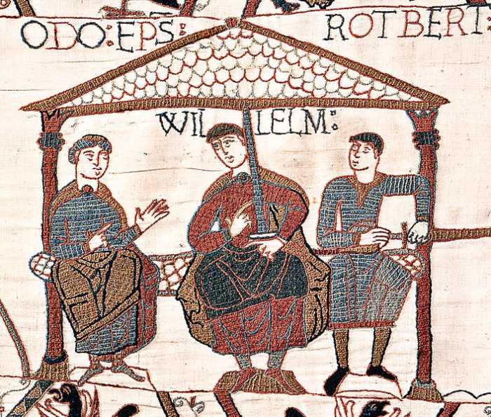 Also from the Bayeux wall hanging - some would argue it is not a tapestry - a view of (left-right) Bishop Odo, Duke William and Robert of Mortain
