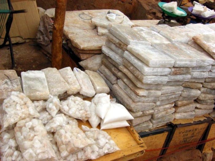 Slabs of salt ready for transport. This the way salt was transported across the Sahara Desert for thousands of years.
