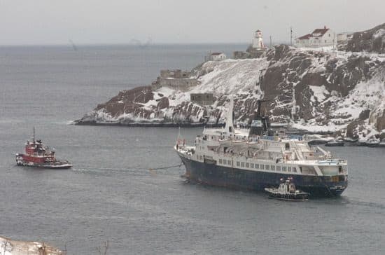 Under tow, this is one of the last pictures of the Lyubov Orlova before she broke loose from her tow lines.
