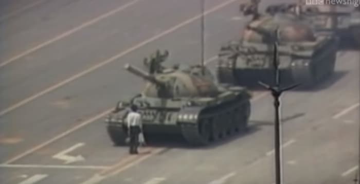 The unidentified Chinese man. Known only as the "Tank Man" who risked his life standing in front of a convoy of incoming tanks at the Tienanmen Square protests.