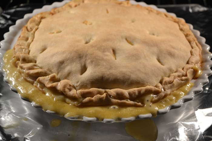 Bake until golden brown. Good thing I put some foil down on the cookie sheet. What a drippy, gooey mess!