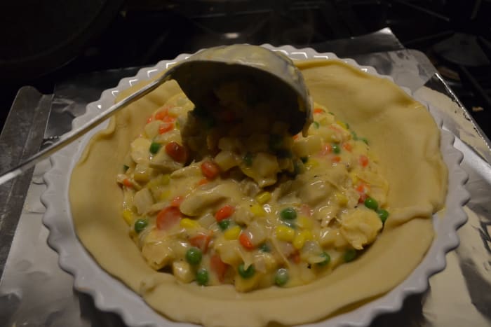 Use a large ladle to fill your pie crust. Pour the hot filling directly into the crust at your own risk!