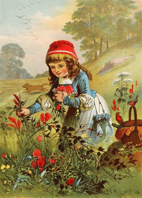 Brothers Grimm highlighted Red riding Hood's irresponsibility, what is obvious in this Offterdinger's painting