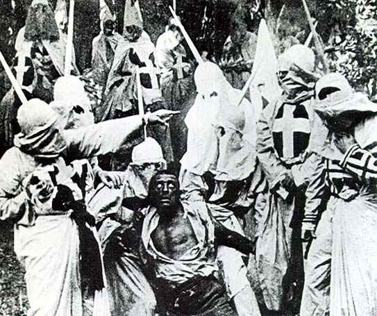 Scene from Birth of a Nation. Most major characters who were supposed to be African-american were white actors in black face.