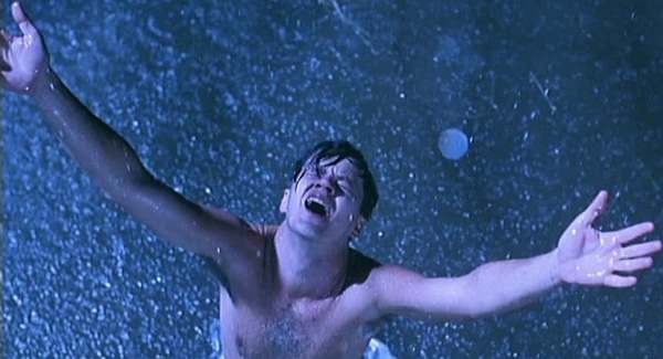 Andy strips his prison uniform in the middle of the creek and extends his arms up to the sky, liberated, and victorious.