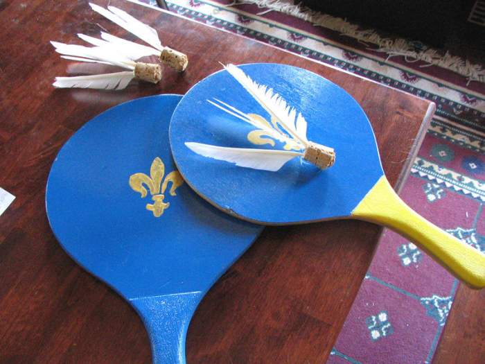 A period reproduction of a Battledore and a Shuttlecock made by Wenyeva atte grene from An Tir