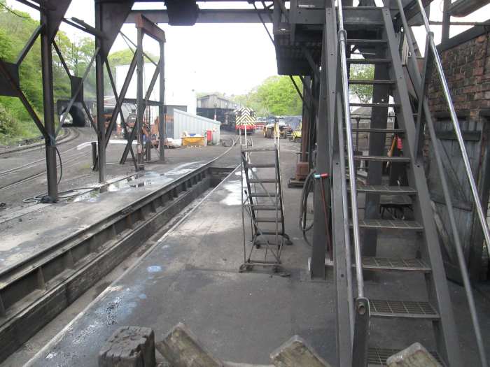 Loco coaler at Deviation Junction near Grosmont, NYMR, with a view through to the shed and workshop (centre) and tunnel through to Grosmont Station (left)