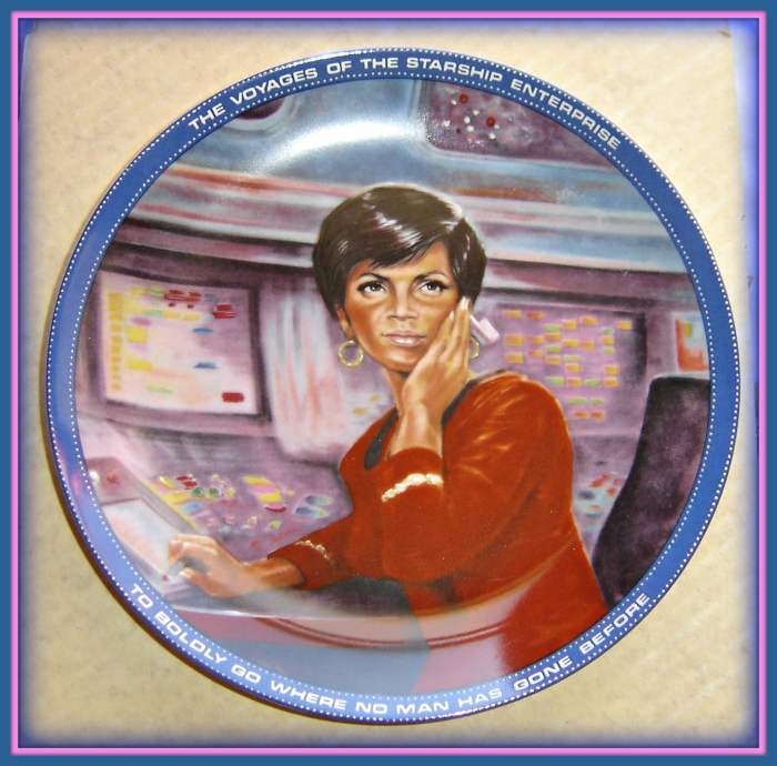 "Uhura" is the fifth issue in a series of eight plates produced as a tribute to the crew of the Starship Enterprise. The artwork for this plate was created by celebrity artist Susie Morton on Star Date 1084.10. "Uhura"