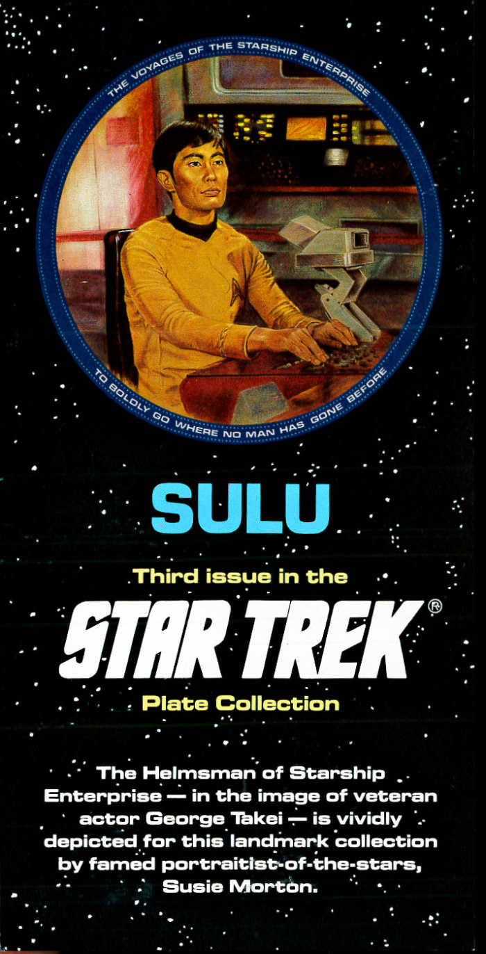 The Helmsman of Starship Enterprise - in the image of veteran Actor George Takie - is vividly depicted for this landmark collection by famed portraitist of the stars Susie Morton.