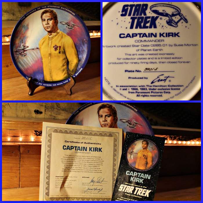The strong and wise leader of Starship Enterprise Captain James T. Kirk, so ably played by William Shatner. Captured forever on fine porcelain by portraitist of the stars Susie Morton.