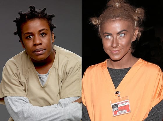 Julianne Hough dressed up as Crazy Eyes from 'Orange is the New Black' using "BlackFace" as she attended the Casamigos Tequila Halloween party in Hollywood on Oct. 25.