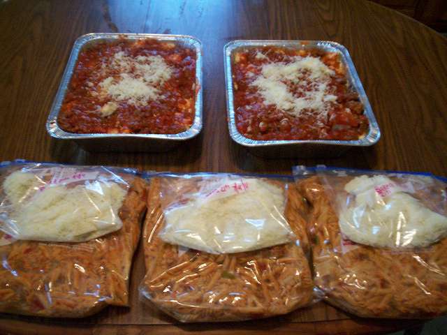 Meals can be stored in a variety of ways including foil trays and freezer or ziplock bags.
