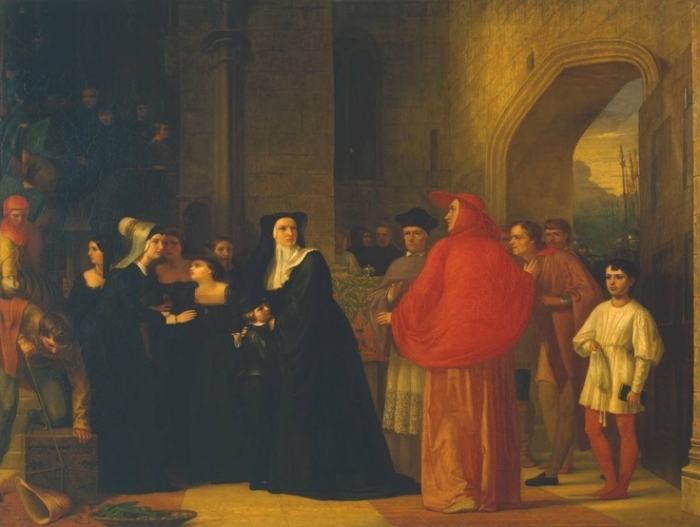 Richard III has the elderly Cardinal Bourchier convince Richard of York's mother that her son will be safe with Richard III.
