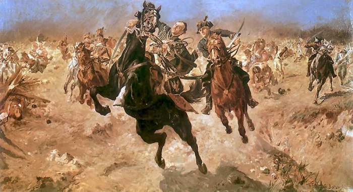 Brigadier General Kazimierz Pulaski mortally wounded at the battle of Savannah on the 9th of October 1779 by Stanislaw Batowski Kaczor, Polish Museum, Chicago.
