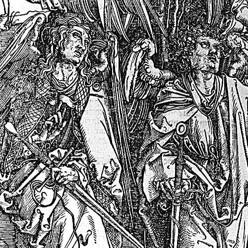 Here we show a portion of 'Four Angels Staying the Winds and Signing the Chosen' - the sixth Woodcut from the suite by Albrecht Durer known as "The Apocalypse".