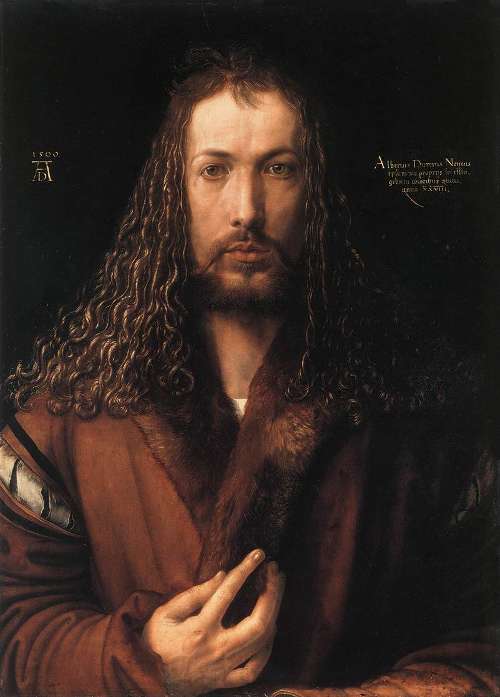 Here we show the self-portrait produced by Albrecht Durer at the age of 28 (two years following publication of "The Apocalypse").