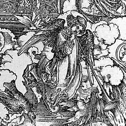 Here we show a portion of 'The Seven Trumpets are Given to the Angels' - the eighth Woodcut from the suite by Albrecht Durer known as "The Apocalypse".