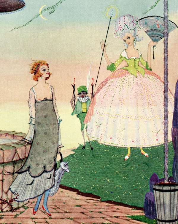 Here we show a portion of 'Madam must get her own water' - it is from the suite of designs by Harry Clarke published in "The Fairy Tales of Charles Perrault" (1922).