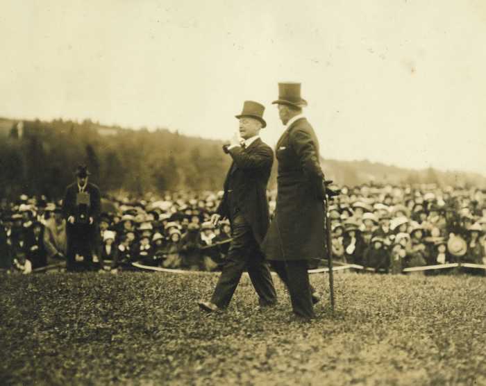 Sir Edgar Bowring and the Duke of Connaught at the official opening of Bowring Park, July 15, 1914.