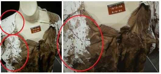 Highlighted "cast off" blood belonging to the boys on Darlie's nightshirt found predominately at the right shoulder area front and back. Darlie is right handed.