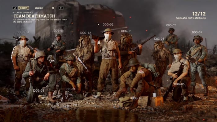 Image screenshot of Call of Duty: WWII's multiplayer matchmaking screen - now you can enter the headquarters space whilst you wait for the match to load