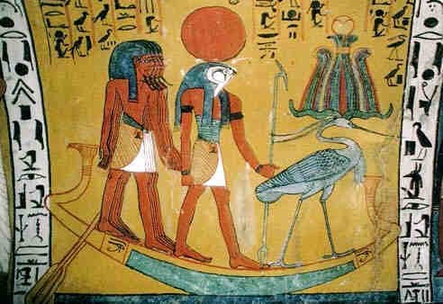 The Sun God Ra on his boat trip to the Netherworld. Jane too traveled to the estate by boat where she undergoes her journey.