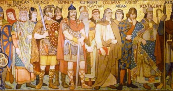 Kenneth Mac Alpin and a host of Scots and other worthies gather to give thanks for the end of hostilities with the Picts