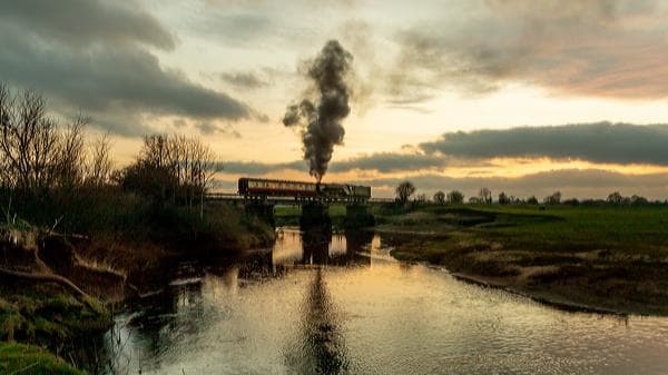 'Tornado' crosses the Swale Bridge between Ainderby Steeple (near Northallerton) and Scruton on her approach to Leeming Bar before taking up passenger duties on the Wensleydale Railway