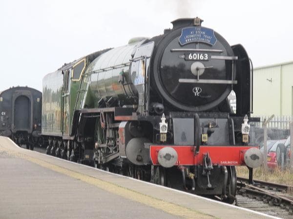 Tornado' rests at Leeming Bar after detaching from passenger stock before returning with a Wensleydale Railway train via Bedale to Leyburn and Redmire
