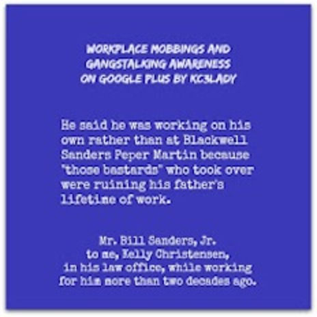 I am concerned that was Bill Sanders, Jr. at The Cashew, sitting in a booth by the window, looking straight ahead, when psycho MO atty took me to lunch in 2005, and I'm scared half to death that was his daughter at SMH w/red eyes looking dissociated