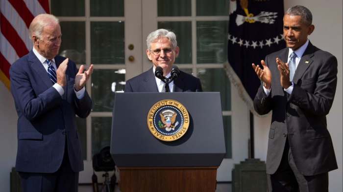 Merrick Garland speaking at the White House Rose Garden on March 16, 2016 after being nominated to the Supreme Court by President Obama