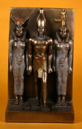 Triad sculpture of Pharaoh Menkaure (4th Dynasty) with Hathor and the Seventeenth Nome of Upper Egypt.