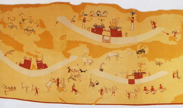 In the tomb in Hierakonpolis is the detail of the watercolor copy. In the painting on one of the walls on the boats which are like those on the pottery appear to belong to a funeral scene, by Gerzean craftsmen. #5 Photo