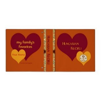 Cookbook binder with a Magyar flavored design on Zazzle. Keep all your printed recipes in an organized notebook binder. Use inserts to collect and file each of your favorite recipes.