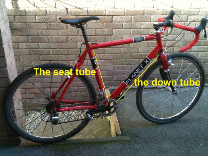 The seat tube seat tube helps to house the seatpost and drops to the bottom bracket area to join with the down tube. Bike featured is a Planet X Uncle John Cyclo Cross Frameset with Mavic Ksyrium Wheelse