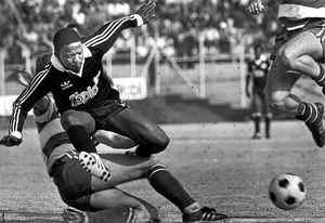 Kagiso "Zero My Hero" Hurdles over the opposition in pursuit and control of the ball