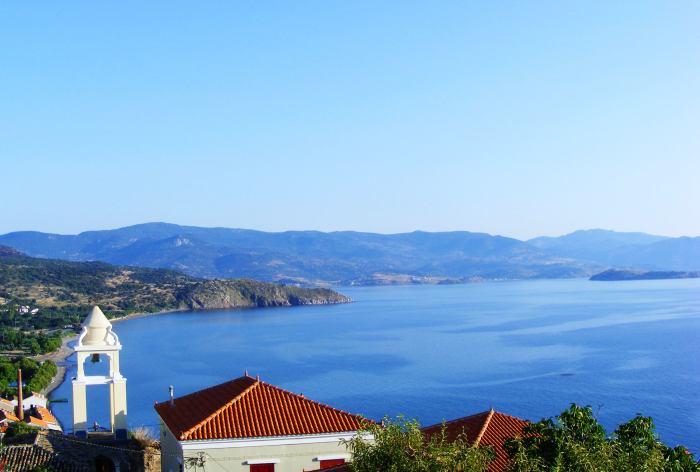 The view of the Aegean from the veranda at the "Schoolmistress with the Golden Eyes" pension in Molyvos, Lesbos