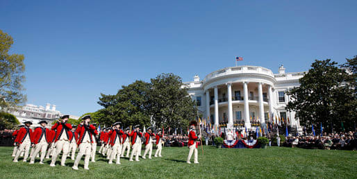 The US Army Old Guard Fife and Drum Corps on the South Lawn of the White House in 2008. The Corps performs at all armed-forces arrival ceremonies for visiting dignitaries and heads of state, and has participated in every Presidential Inaugural Parade