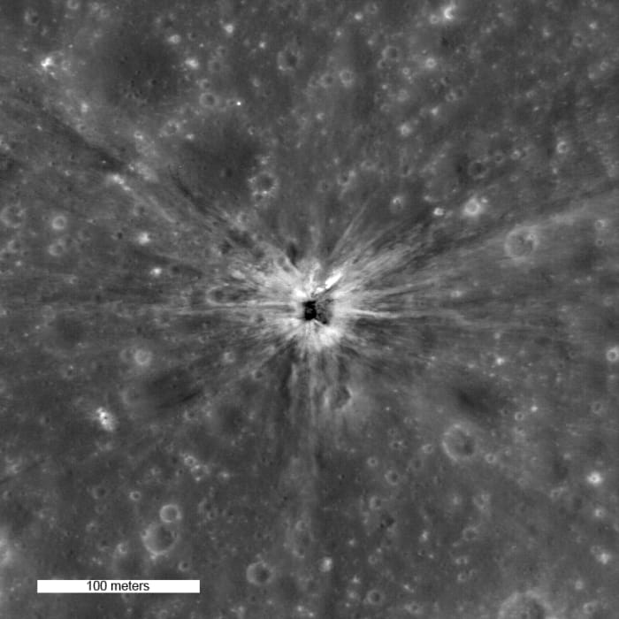 30-meter-wide impact crater left by Saturn IVB upper stage of the rocket that should have taken Apollo 13 to the moon. (Well, it did reach the moon, it just didn't land.)