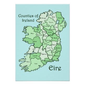 Map showing the counties of Ireland. Look towards the top of the map to see the areas where the Scots-Irish were.