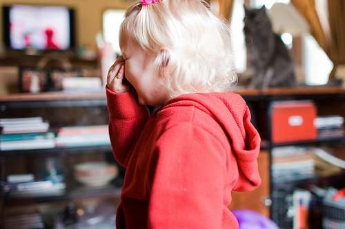 Prepare for your blind toddler to be upset when you insist she walk and do other tasks independently.