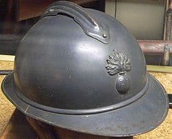 Adrian helmet, French full head metal helmet introduced in 1915. The "crest" on top is reinforcement to deflect shrapnel from above